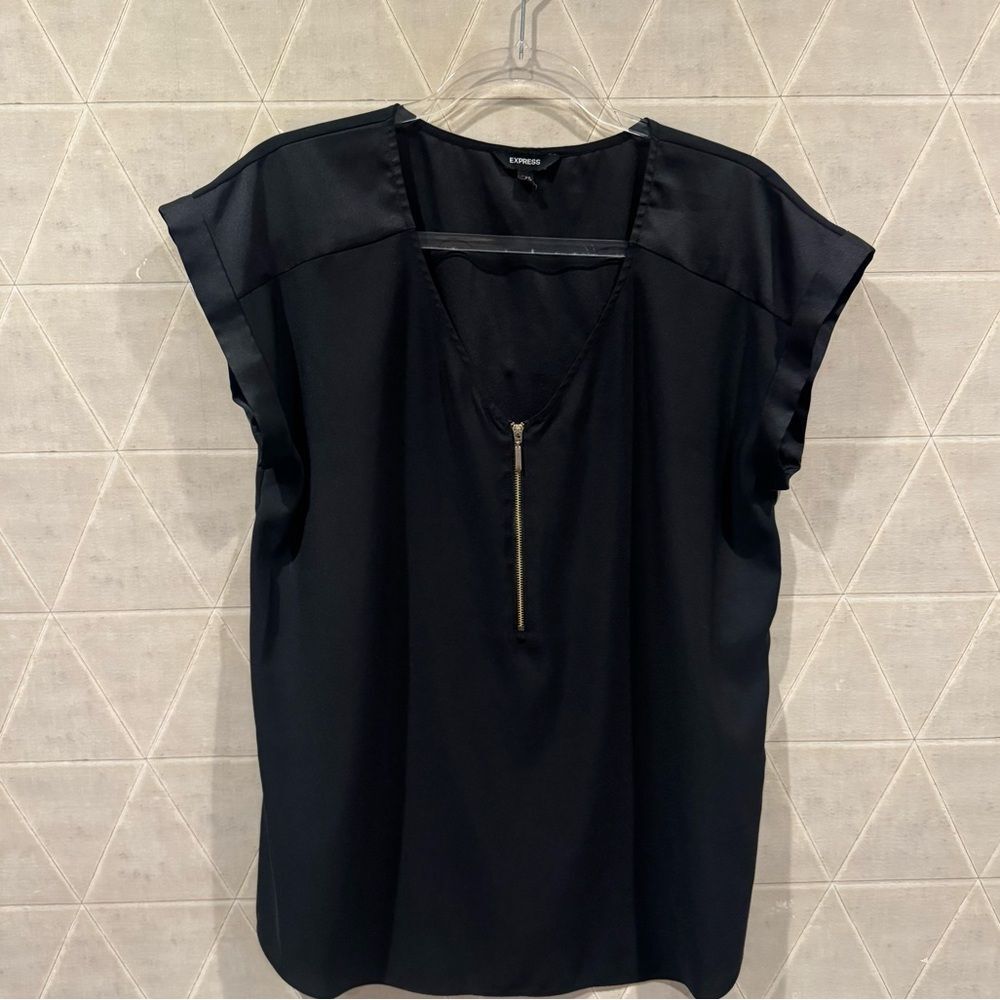 Express Top Womens Black Sleeveless Exposed Zipper Rocker Minimalist